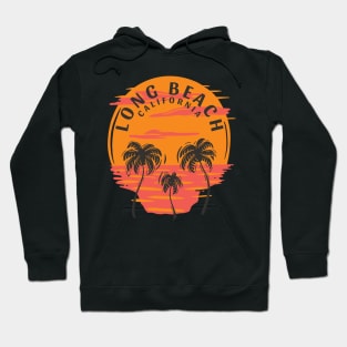 Long Beach California Sunset Skull and Palm Trees Hoodie